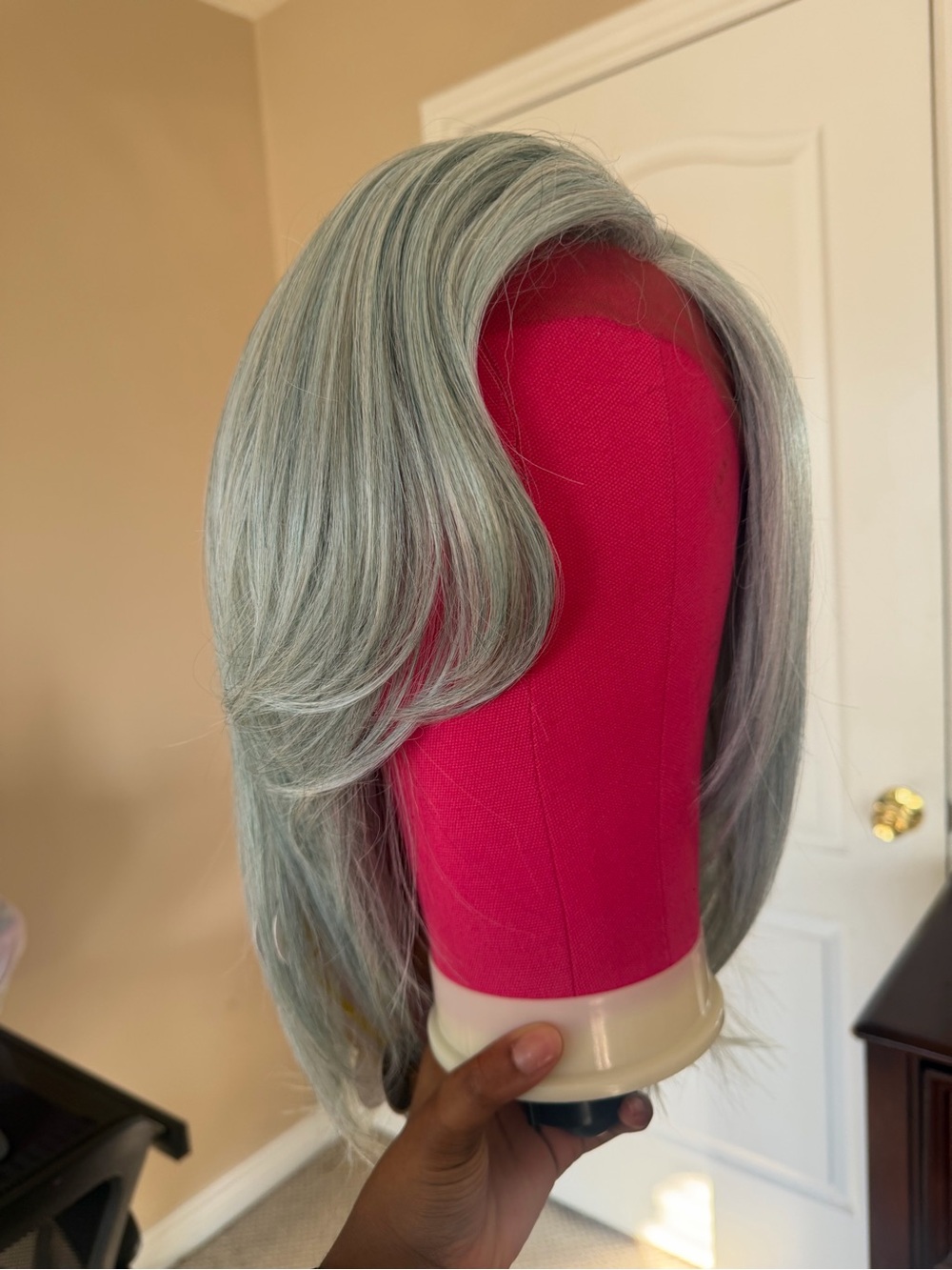 Soft Blue Layered Synthetic Wig - Elegant Side-Swept Style